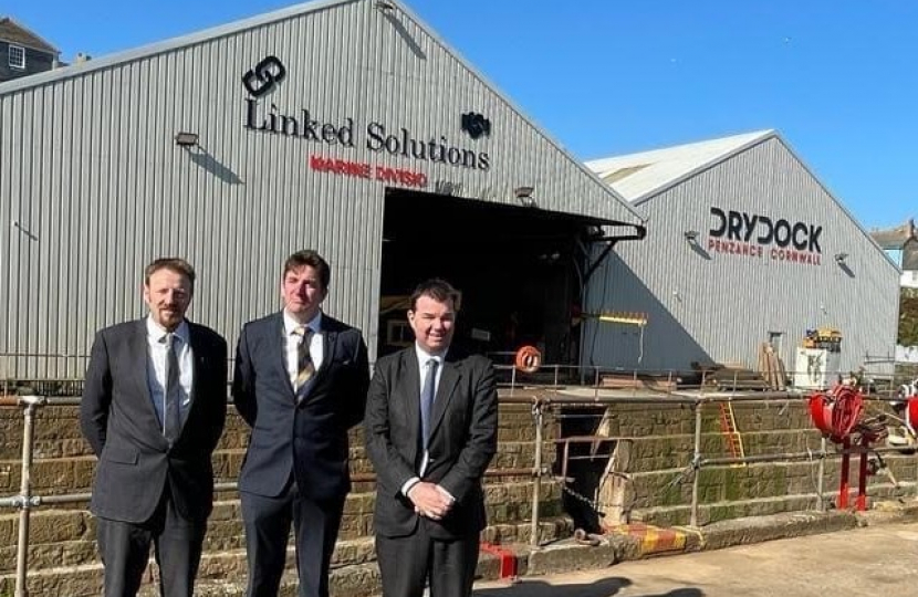 Jamie Murphy CEO of Penzance Dry Dock with Guy Opperman MP and Derek Thomas MP